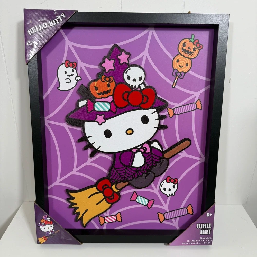 Hello Kitty  Sanrio Halloween Wall Art Set 2pc Witch Broom Pumpkin 12x15 New
